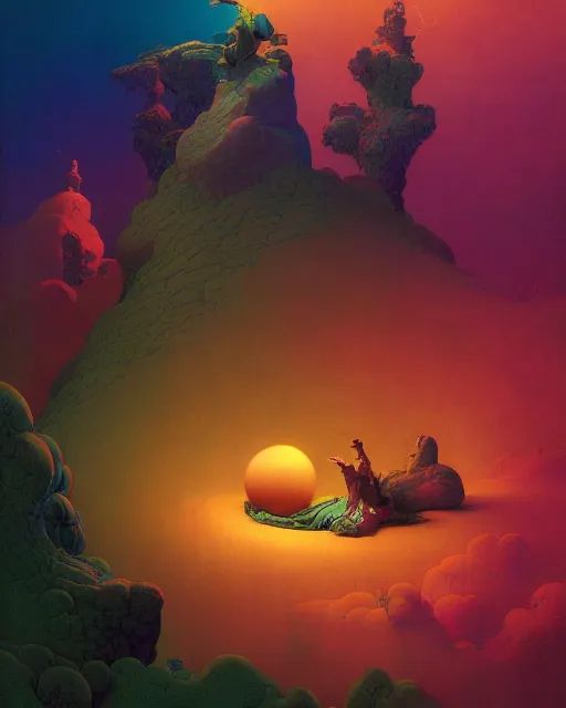 Prompt: the most wonderful dream you ever had, vivid color, complementary color, golden ratio, detailed, sharp lines, intricate, rainbowshift, by maxfield parrish, by peter mohrbacher, by gustave dore, by victo ngai, by beksinski, octane render