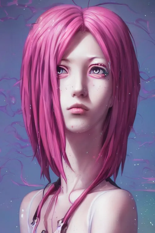 Prompt: portrait of an anime manga girl with pink and white dreads, straight on portrait, by artgerm, james jean, tom bagshaw, gerald brom, vaporwave colors, lofi colors, vaporwave, lofi, goth vibe, 4 k, smooth, hd, substance designer render, full body character concept art, symmetrical,