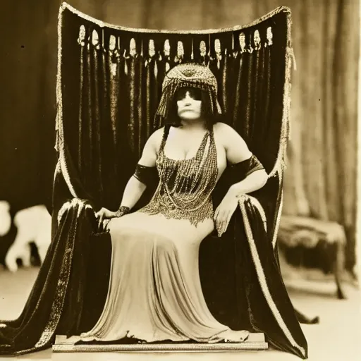 Prompt: Theda Bara as Cleopatra in her throne room