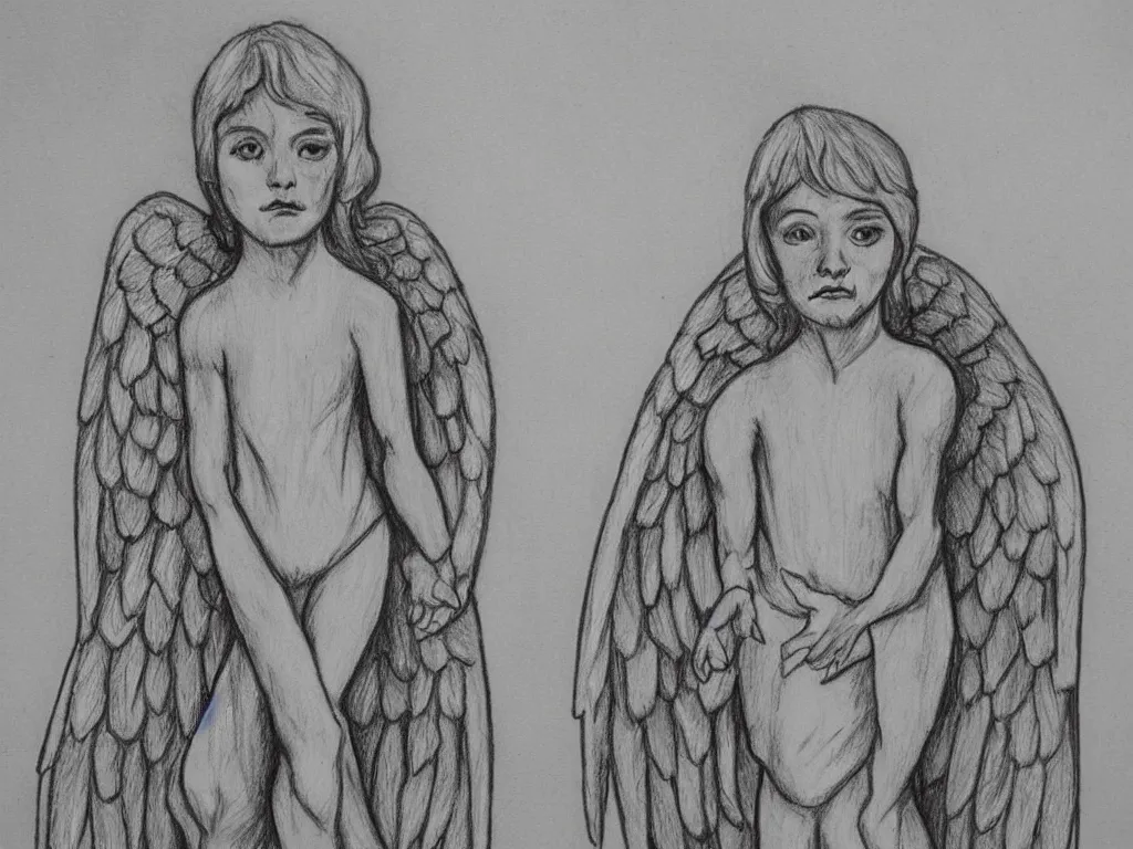 Prompt: apocalypse angel drawing by a child