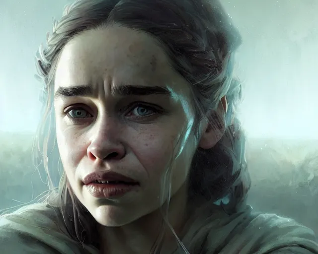 Image similar to highly detailed portrait of a emilia clarke, in the walking dead, stephen bliss, unreal engine, fantasy art by greg rutkowski, loish, rhads, ferdinand knab, makoto shinkai and lois van baarle, ilya kuvshinov, rossdraws, tom bagshaw, global illumination, radiant light, detailed and intricate environment