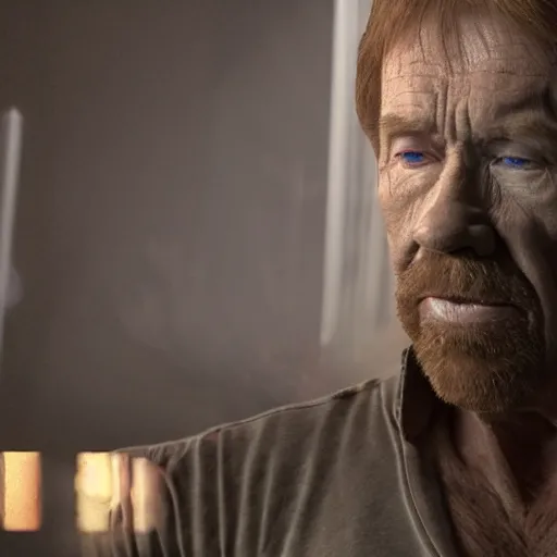 Image similar to chuck norris as a god, weta hyperrealism cinematic lighting and composition