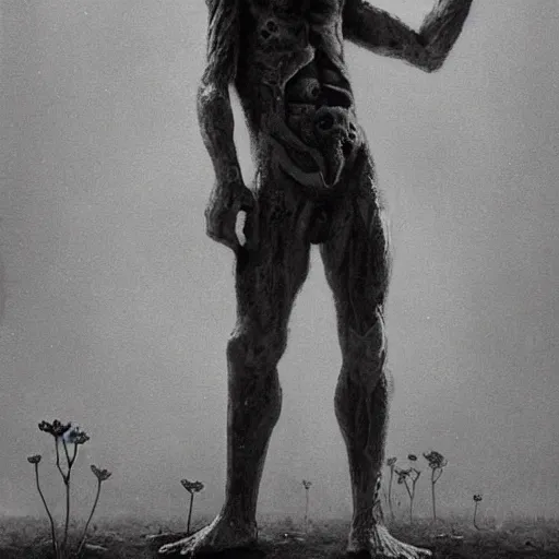 Prompt: a dystopian 3 5 mm 1 9 8 0 s full body portrait of a p - zombie!!! natural lighting art dawn. highly detailed. colourful. moody. artstation, 4 k, by gerald brom zdzisław beksinski, and ansel adams and studio ghibli, horror, lots of sakura!!! flowers!!!, lovely