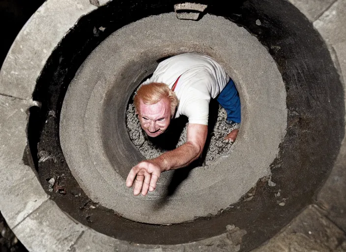 Prompt: film still of John Madden climbing out of a manhole in the new Halloween movie, 4k