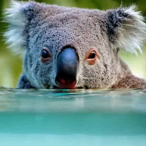 Prompt: realistic photo of a koala swimming in a swimming pool