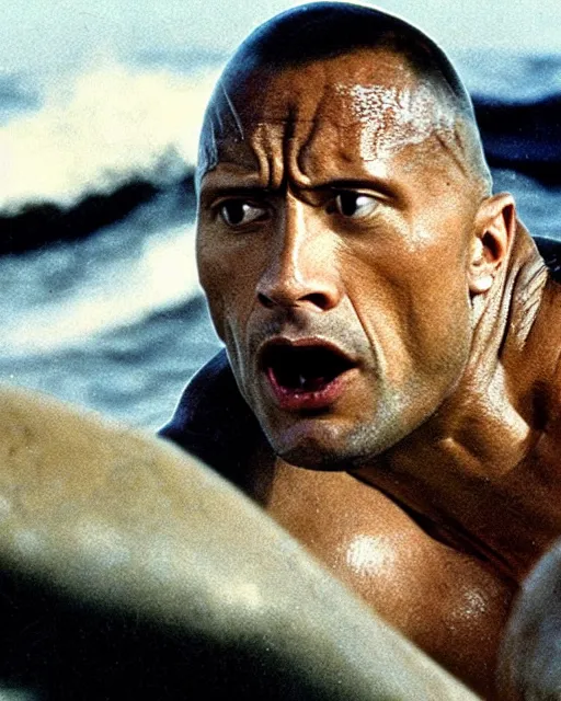 Image similar to film still close up shot of dwayne johnson in the movie jaws. photographic, photography