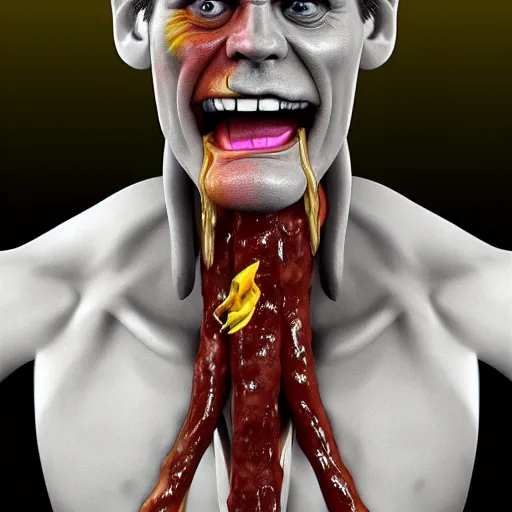 Image similar to jim carrey is fused into a meat stick, hyperdetailed, artstation, cgsociety, 8 k