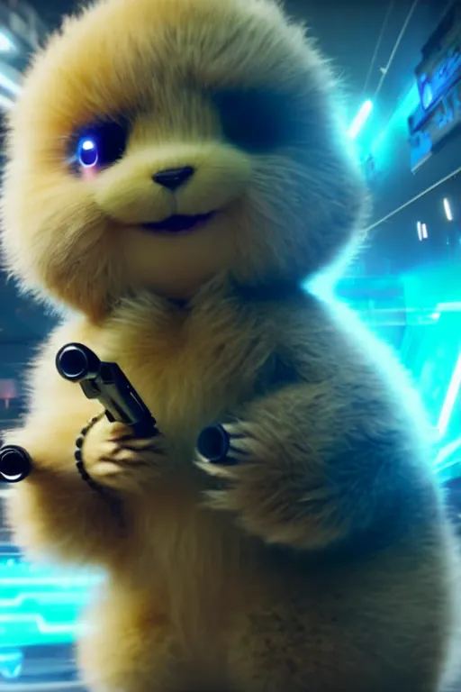 Image similar to high quality video game sci - fi very cute fluffy! wombat!! cyborg soldier with futuristic mechanical parts, cyberpunk monocle!, highly detailed, unreal engine cinematic smooth, in the style of detective pikachu, hannah yata charlie immer, dark blue neon light, low angle, uhd 8 k, sharp focus