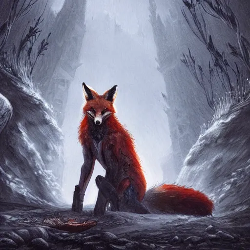 Image similar to a fox in elden ring, elden ring, dark souls, epic fantasy art