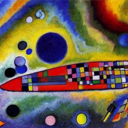 Image similar to A very detailed oil painting of a huge spaceship by Kandinsky