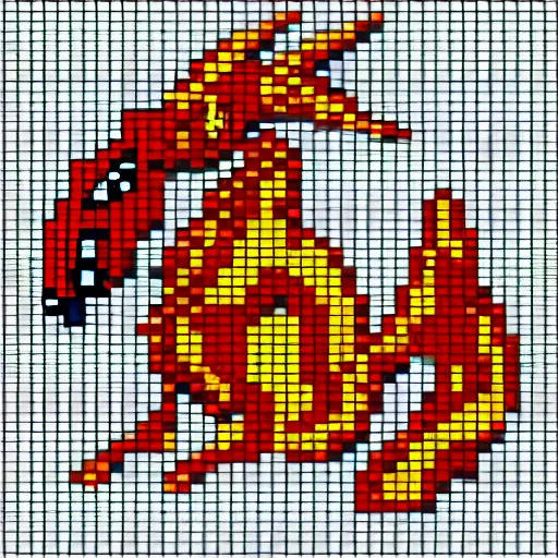 Image similar to dragon spit fire, pixel art 8 x 8 size.