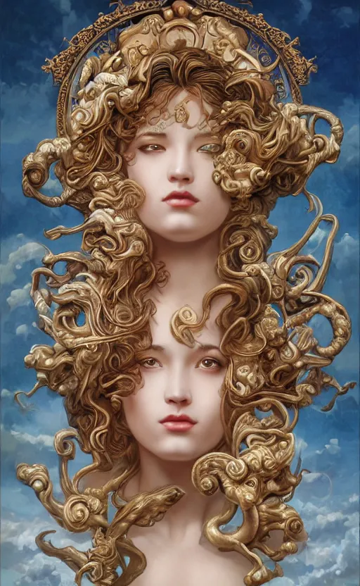 Prompt: art nouveau god of wind and oceans, rococo, humanoid - fine - face, pretty, key visual, realistic shaded perfect face, black woman, fine details by stanley artgerm lau, wlop, mark ryden, andrei riabovitchev, marc simonetti, and sakimichan, trending on artstation