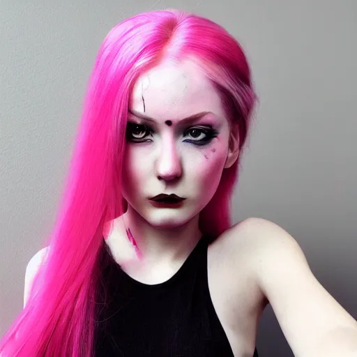 Prompt: beautiful pink haired girl, trending on instagram, artstation, goth makeup, digital art, kodachrome color