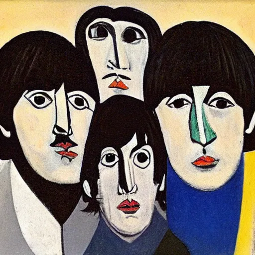 Prompt: a portrait of the beatles by picasso - n 4