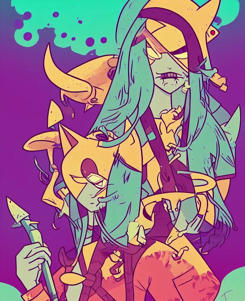 Prompt: portrait of Huntress Wizard from adventure time, ultra-detailed 4k, beautiful inking lines, stunning gradient colors, trending on artstation, digital illustration, character design, concept art