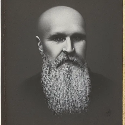 Image similar to charcoal portrait of an early 20th century russian orthodox priest, bald