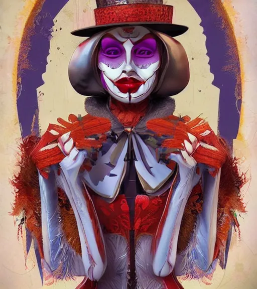 Image similar to beautiful female character inspired by venice carnival and pop art freddy krueger | | digital artwork made by greg rutswork, anna dittmann and lois van barlee, symmetrical, anatomically correct