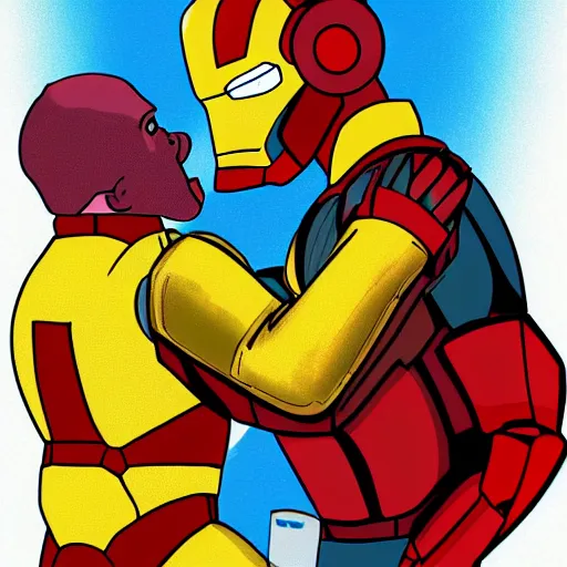 Image similar to iron man and howard the duck, various digital art