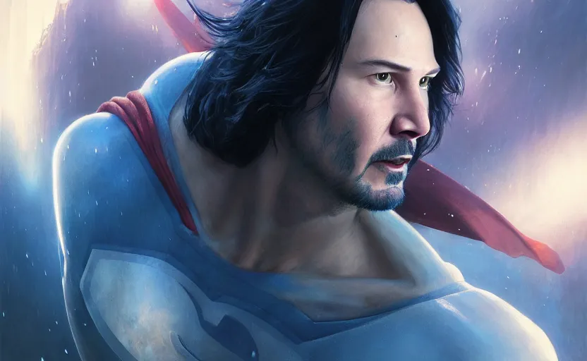 Prompt: highly detailed portrait of keanu reeves as superman, in the justice league, stephen bliss, unreal engine, fantasy art by greg rutkowski, loish, rhads, ferdinand knab, makoto shinkai and lois van baarle, ilya kuvshinov, rossdraws, tom bagshaw, global illumination, radiant light, detailed and intricate environment