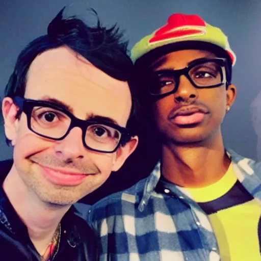 Prompt: A selfie of Playboi Carti and Rivers Cuomo from Weezer