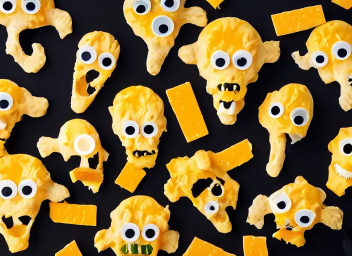 Image similar to monsters made of cheese, eating humans