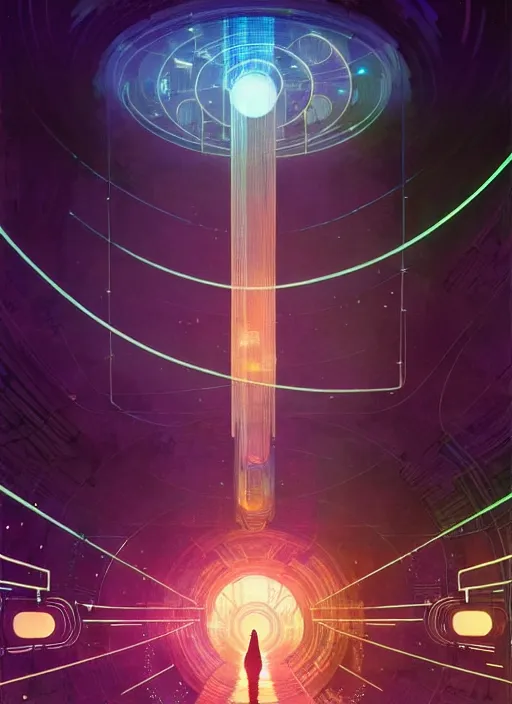 Prompt: high depth, collective civilization lightspeed, calm, healing, resting, life, glowing lights!!, published concept art, mixed medias, image overlays, sharp focus, thin glowing wires, winning illustration, art by greg rutkowski and alphonse mucha, singularity!!!, 3 6 0 projection