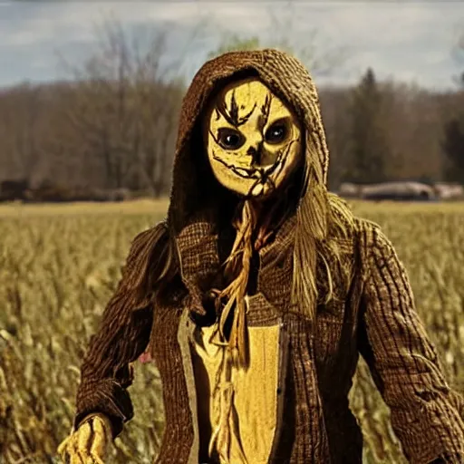Prompt: menacing female scarecrow, movie still