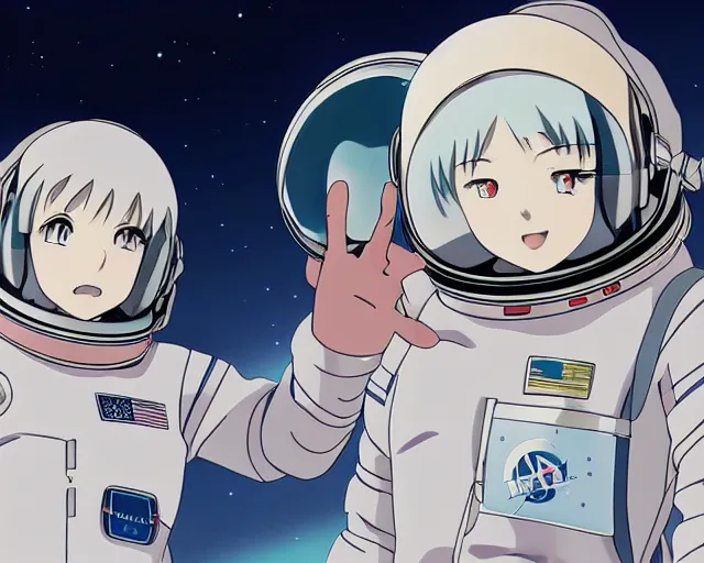 Image similar to anime visual of a female astronaut ; official media ; animated by hajime yatate ; by shinichiro watanabe