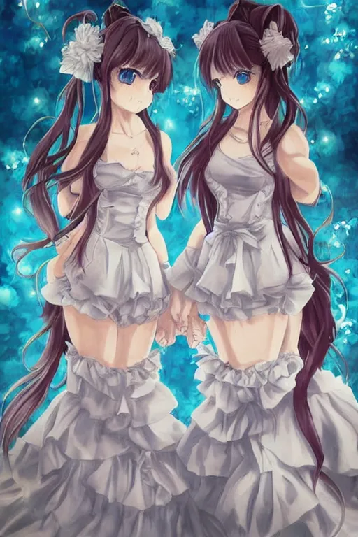 Image similar to a stare down between two beautiful maids standing face to face, detailed anime art