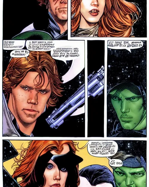 Prompt: mara jade and luke skywalker, cover art by jim lee