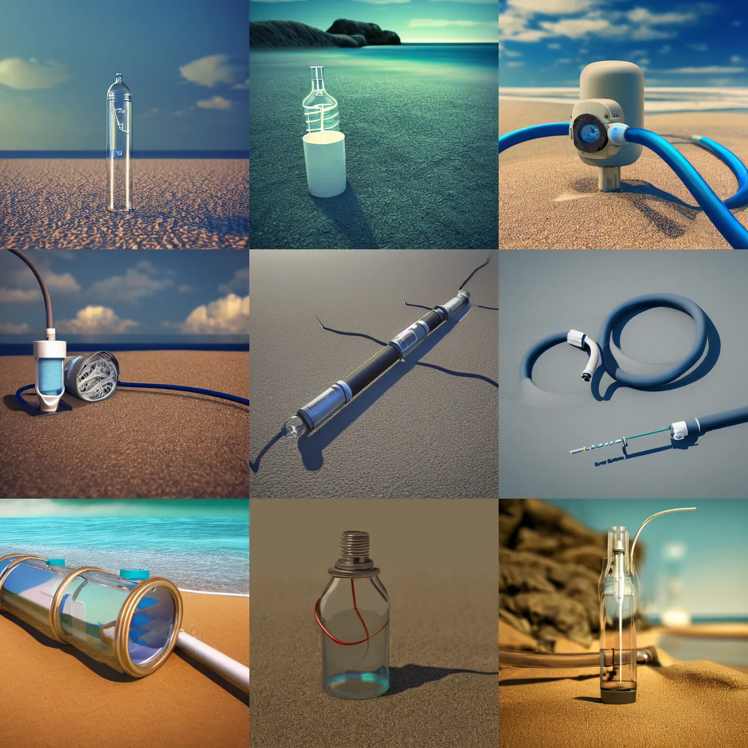 Prompt: oxygen tube on beach, realistic, high quality, octane render