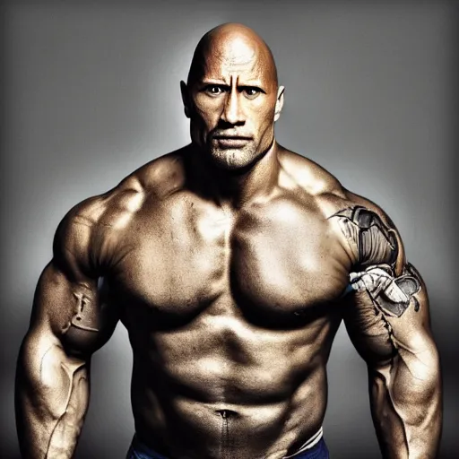 Image similar to Portrait photography of Dwayne Johnson cyborg