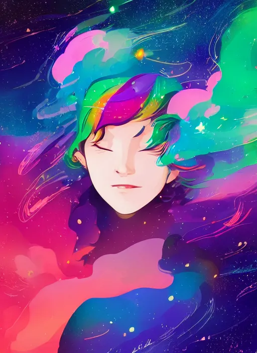 Image similar to a beautiful woman with rainbow hair floating in space. she is an astronaut, wearing a space suit. clean cel shaded vector art. shutterstock. behance hd by lois van baarle, artgerm, helen huang, by makoto shinkai and ilya kuvshinov, rossdraws, illustration, art by ilya kuvshinov