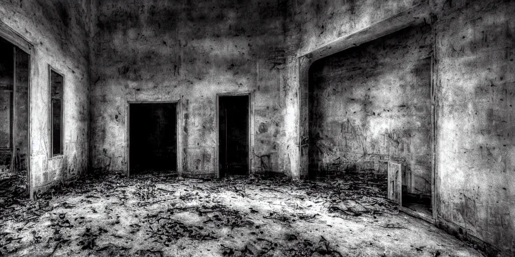 Prompt: abandoned prison with monsters, old photo, black and white, real