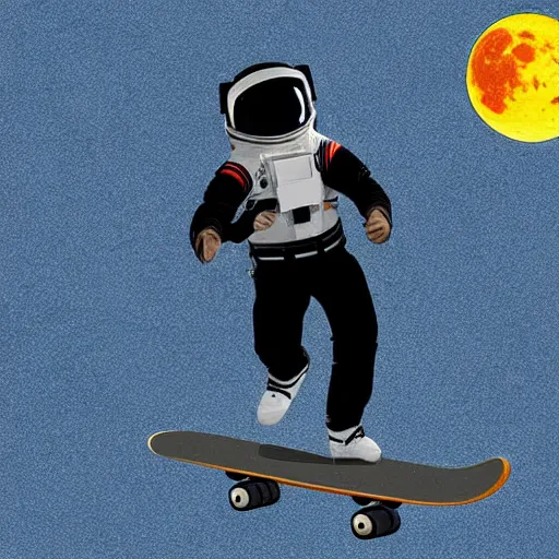 Image similar to an astronaut is skateboarding on the moon digital art