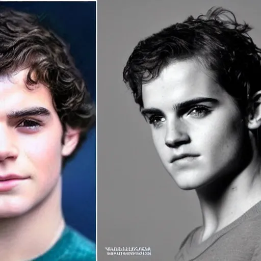 Image similar to the teenage son of henry cavill and emma watson, hybrid mix, hyper detailed, realistic, photographic