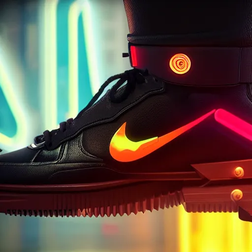 Image similar to nike airforce from cyberpunk 2 0 7 7, 3 d, ultra - realistic