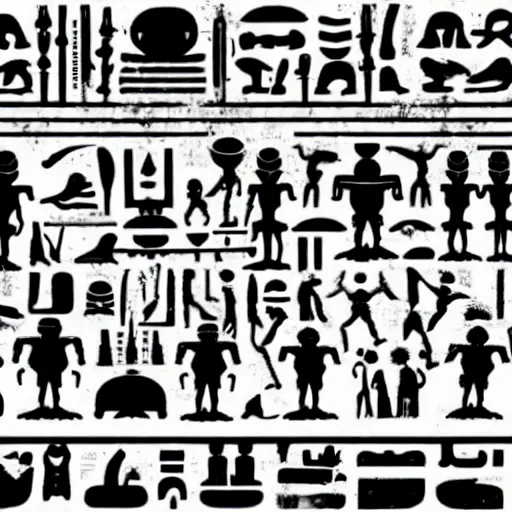 Image similar to black and white alien hieroglyphs, very contrasted