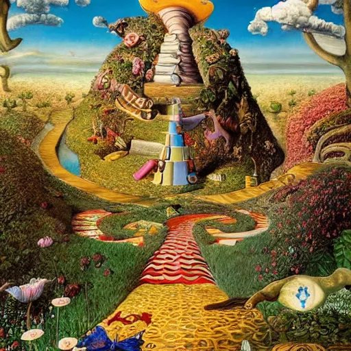 Prompt: portrait of a beautiful alice in wonderland by jacek yerka and salvador dali, detailed matte painting, 8 k resolution