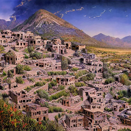 Image similar to kurdish village atop a mountain art by martin ansin, highly detailed, 8 k, high resolution, award winning art, incredibly intricate