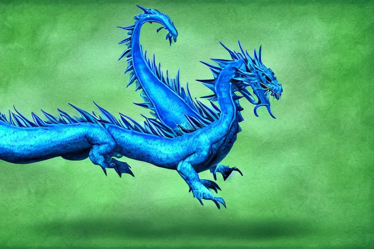 Prompt: a round blue dragon rolling down a green hill, digital art