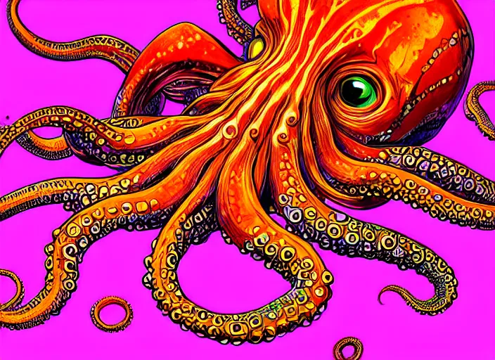 Prompt: highly detailed tentacles, digital art, octopus, tentacles, detailed tentacles, bold colors, gradient, 8k, trending on artstation