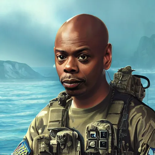 Prompt: Dave Chappelle as a navy SEAL, high resolution fantasy concept art, intricate details, soft lighting