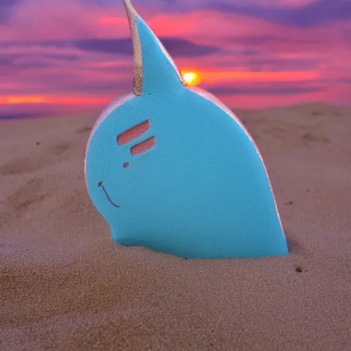 Image similar to narwhal plying at sunset, rose gold sand