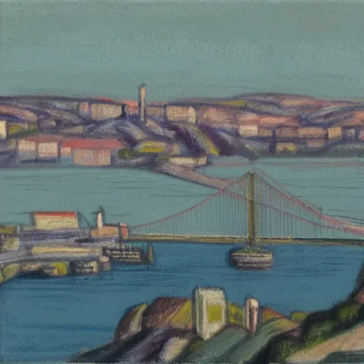 Prompt: the seven hills of lisbon, pastel soft colors, in the style of danny mcbride, knyazev konstantin