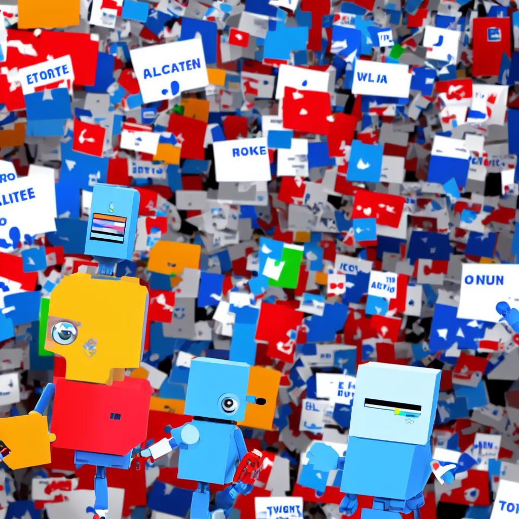 Image similar to electoral campaigning twitter bot, high detail, colors, robot, beautiful