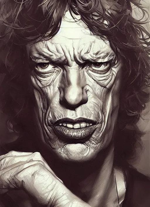 Prompt: Portrait of Mick Jagger, marvel comics, dark, intricate, highly detailed, smooth, artstation, digital illustration by Ruan Jia and Mandy Jurgens and Artgerm and Wayne Barlowe and Greg Rutkowski and Frank Frazetta