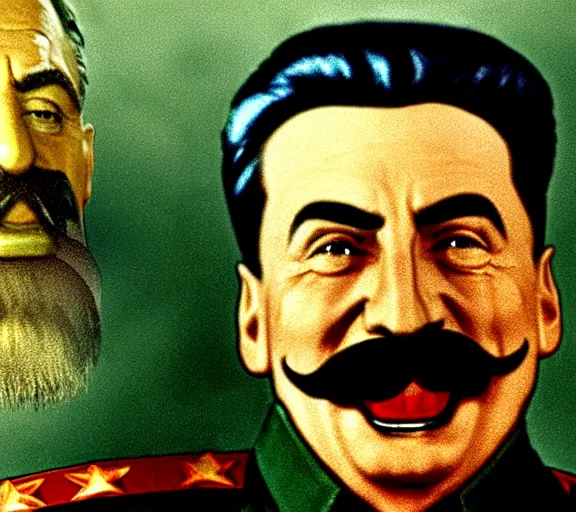 Image similar to photograph of Stalin making a silly face, 8k resolution, high detail, ULTRA REALISTIC VFX, reflections, cinematic shot