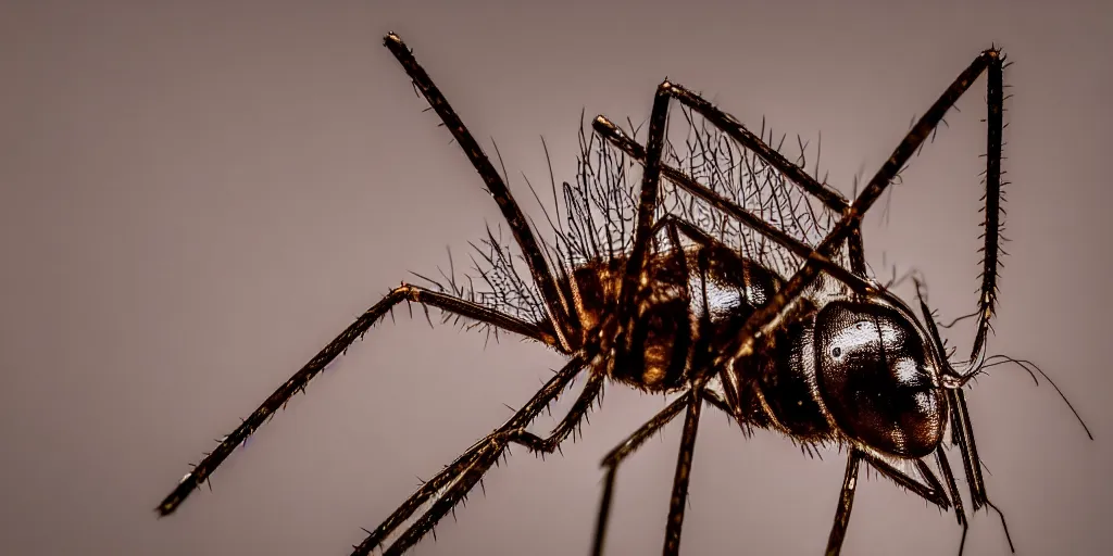 Image similar to extremely detailed macro photograph of a mosquito, blur, glare, veins, transparency, bubbles, professional photography, studio, microscope