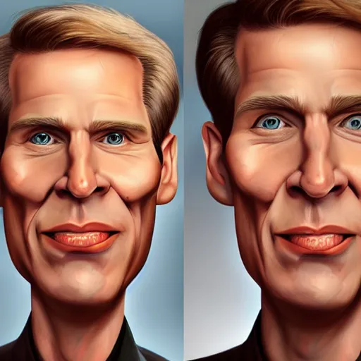 Image similar to Caricature portraits done of Jerma, realistic, hyperrealistic, very realistic, highly detailed, very detailed, extremely detailed, detailed, oil painting, digital art, trending on artstation